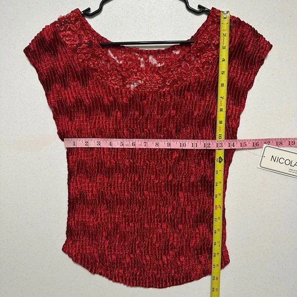 Nicola Red Embroidered Lace Neck‎ Stretchy Smocked Top Blouse Short Sleeve NWT L - Picture 5 of 5